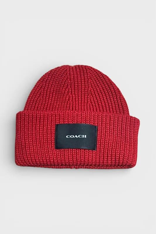 Woven Patch Beanie Cherry Red - Coach