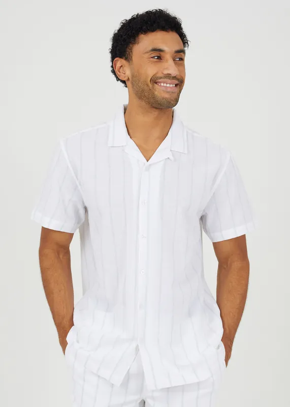 Cotton Short Sleeve Stripe Shirt With Linen - Brave Soul