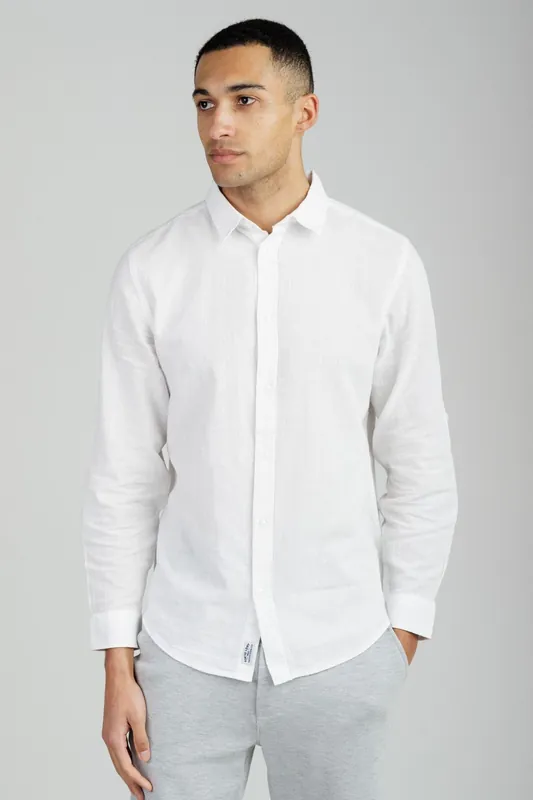 Linen Blend Long Sleeve Button-Up Shirt