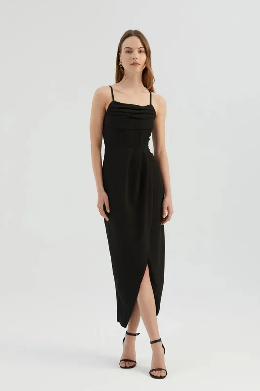 Spaghetti Strap Ruched Maxi Dress with a Side Slit - Hiccup