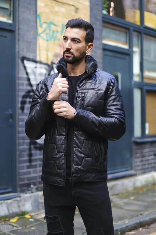 Leather Quilted Puffer Biker Jacket - Thornton