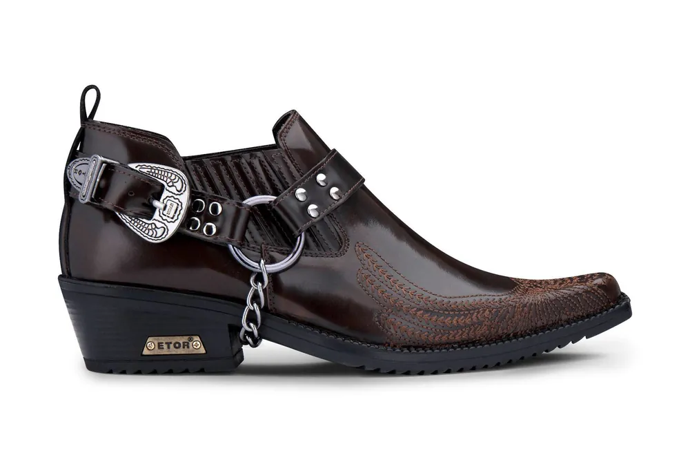 Men's Brown Eagle Cuban Heel Leather Cowboy Shoes - Infinity Leather