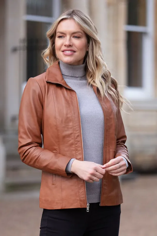 Casual Leather Jacket with Classic Collar - Ashwood Leather