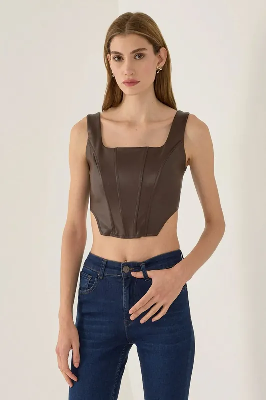 Faux Leather Thick Strap Corset - Hiccup