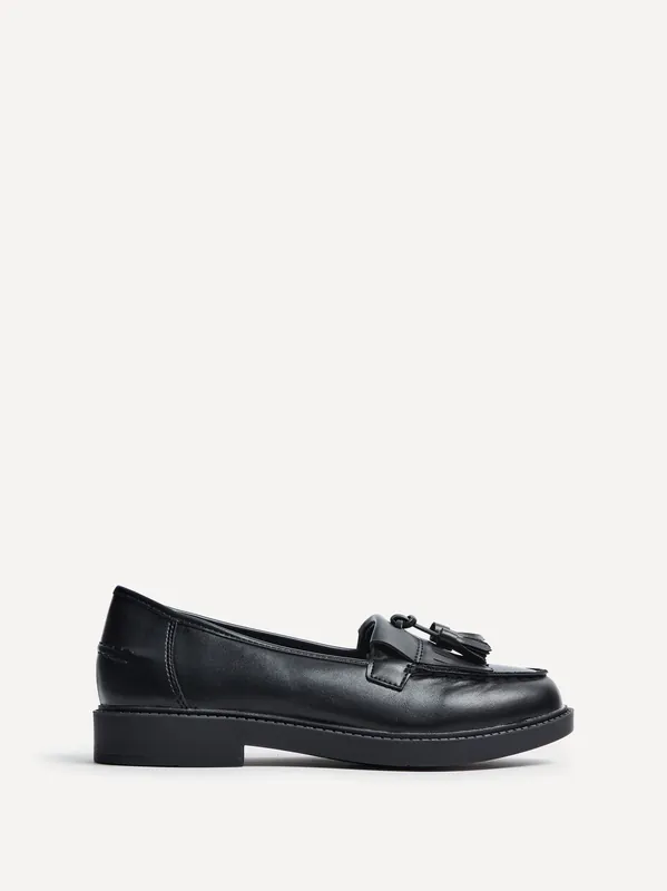 Kassidy Wide Fit Black Faux Loafer - Linzi