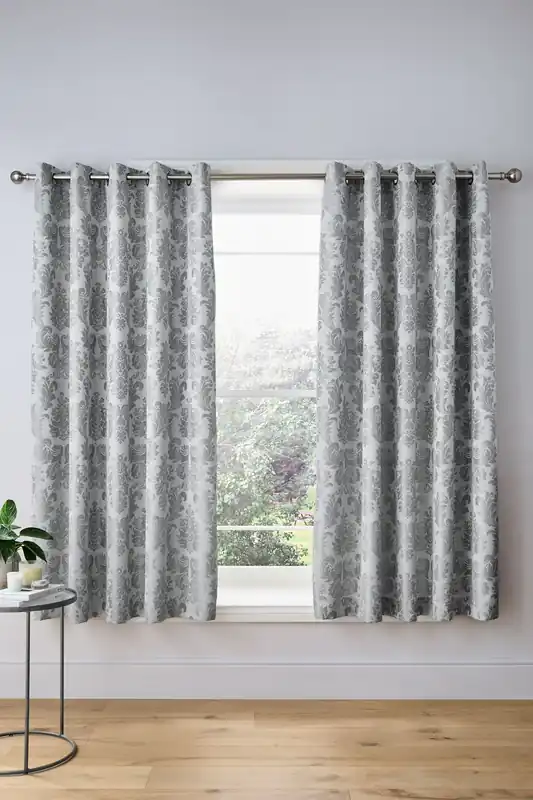'Damask Jacquard' Lined Eyelet Curtains - Catherine Lansfield