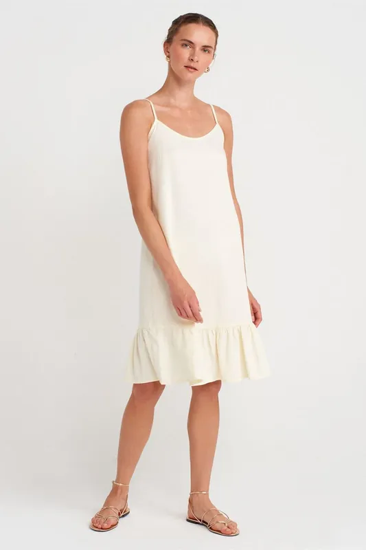 Sleeveless Midi Slip Dress With Frill Detail - Dilvin