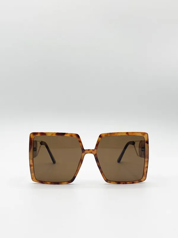 Oversized Square Sunglasses With Temple Frame Detail - SVNX