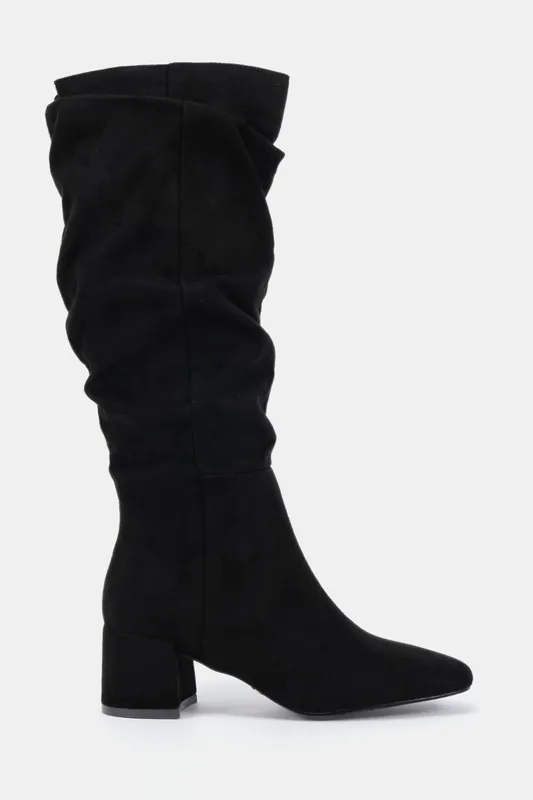 Geri Block Heel Square Toe Ruched Knee Boot - Novo