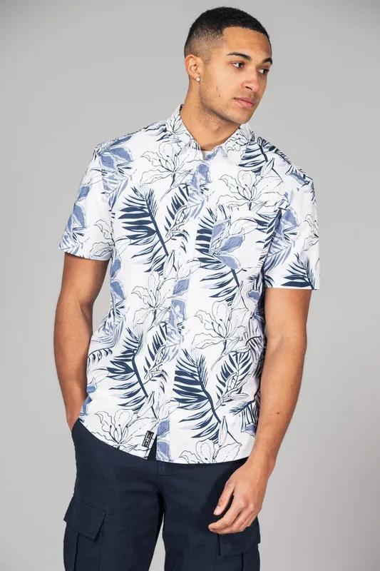 Cotton Short Sleeve Button-Up Printed Shirt