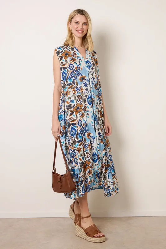 Blue V Neck Loose Fit Maxi Dress - Blue Vanilla