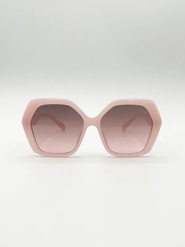 Oversized Rounded Angular Sunglasses in Pink - SVNX