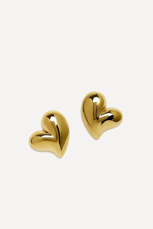 Wish Gold Wave Heart Stud Earrings - Linzi
