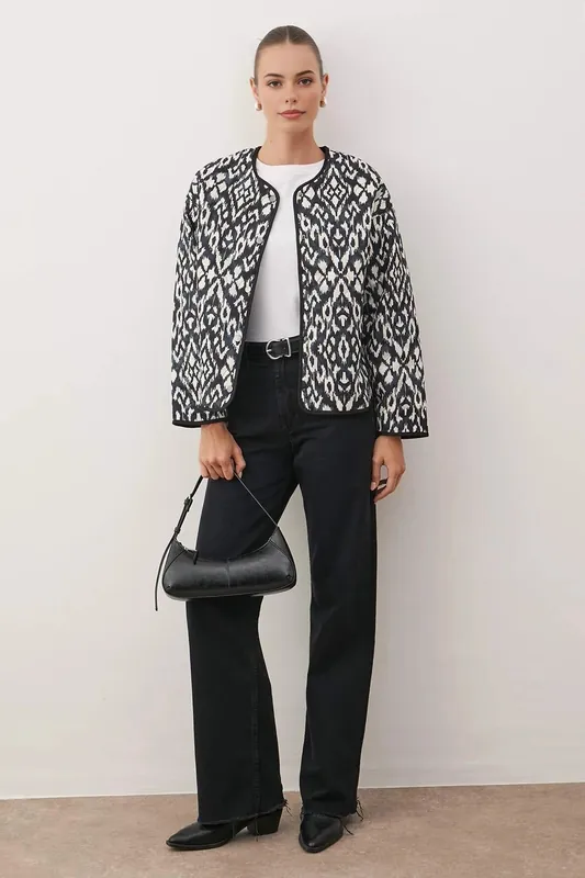 Women’s Geo Jacquard Open Front Jacket - WOVCOR