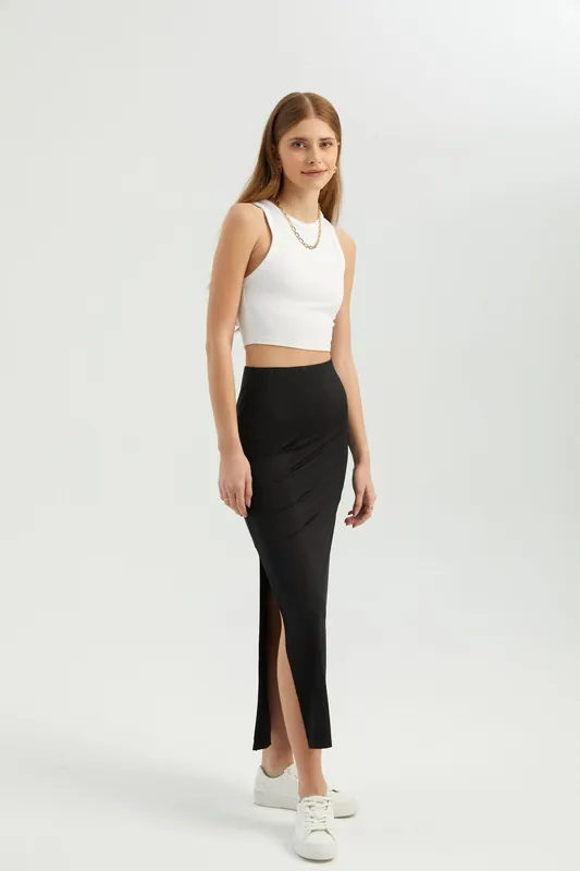 High Waist Maxi Skirt with a Side Slit - Hiccup