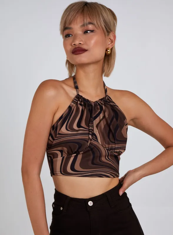 Halter Neck Marble Print Top - Pink Vanilla