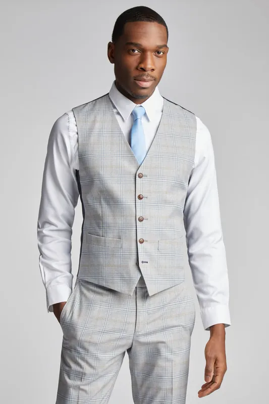 Agate Taupe Blue Check Waistcoat - Antique Rogue