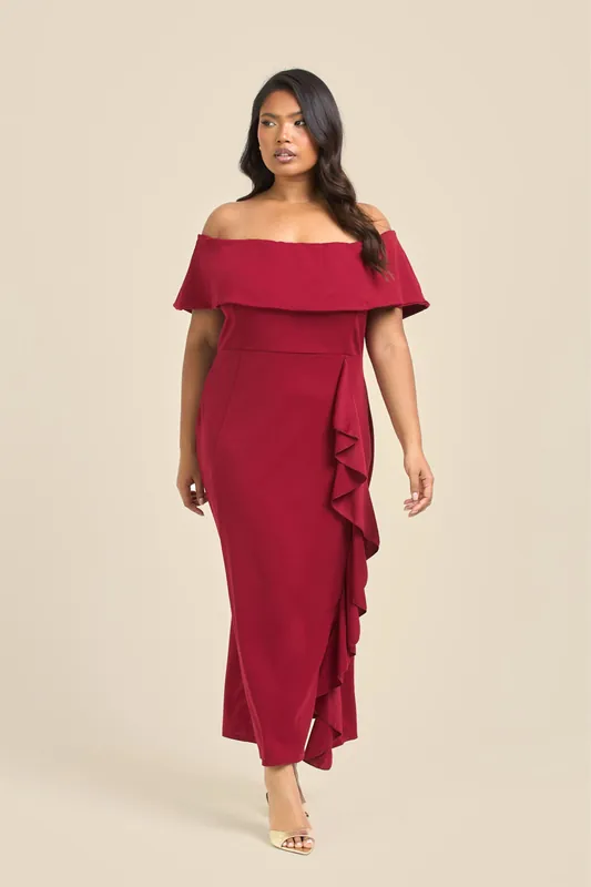 Curve Bardot Frill Scuba Midi Dress - FASHION-SZN