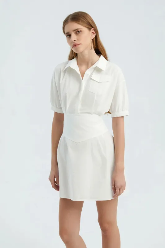 Short Sleeve Mini Shirt Dress with a Pocket Detail - Hiccup
