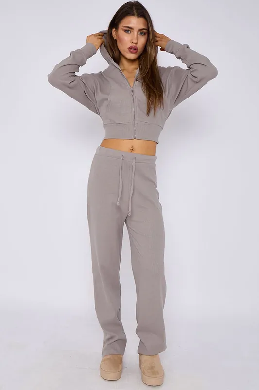 Cropped Zip Hoodie and Flared Trouser Set - Interlock - Co-ord Set