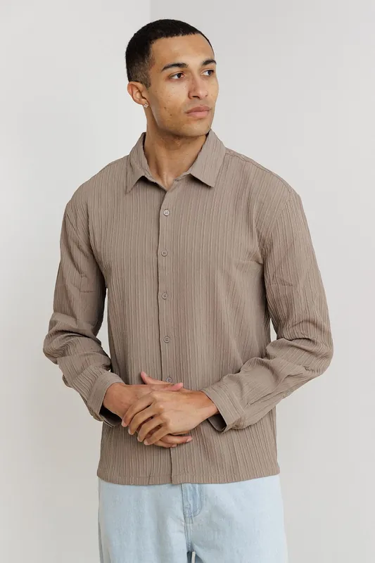 Plissé Textured Long Sleeve Button Shirt - Influence