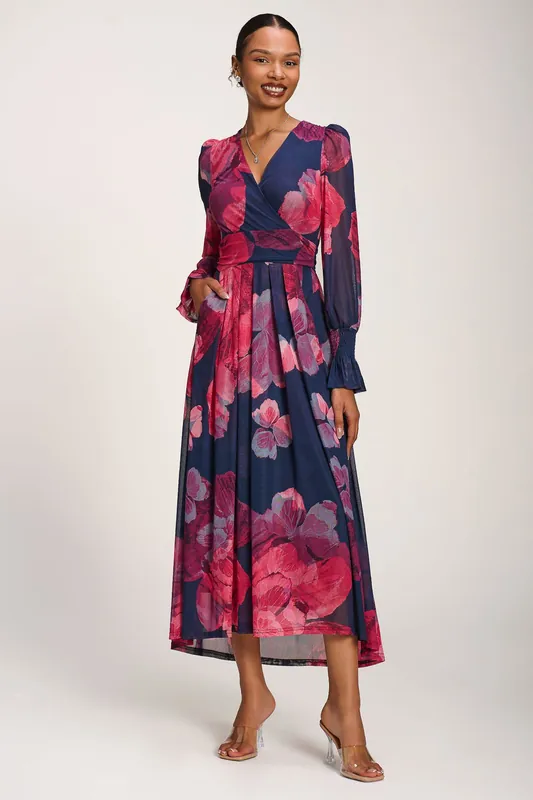 Long Sleeve V Neck Mesh Maxi Dress - Jolie Moi
