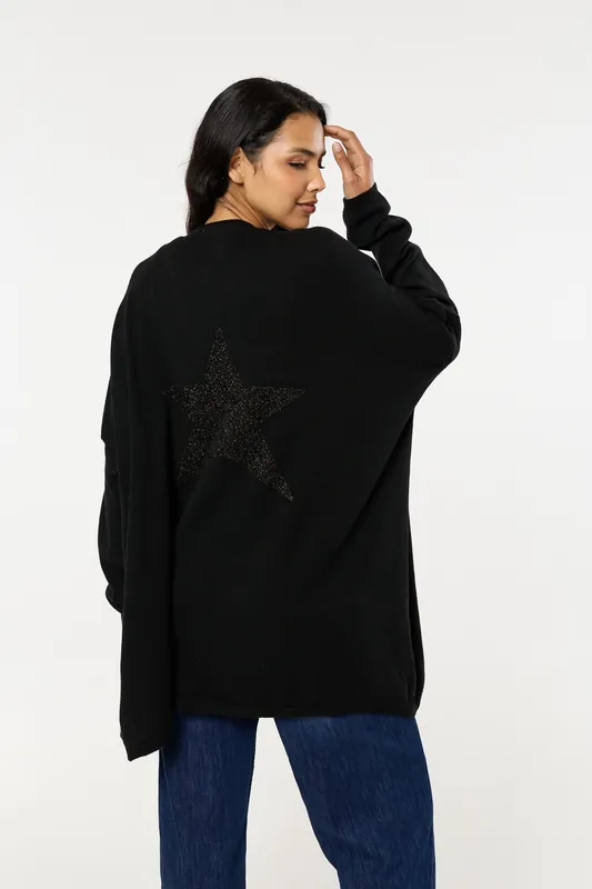 Black Star Back Knitted Cardigan - Liquorish