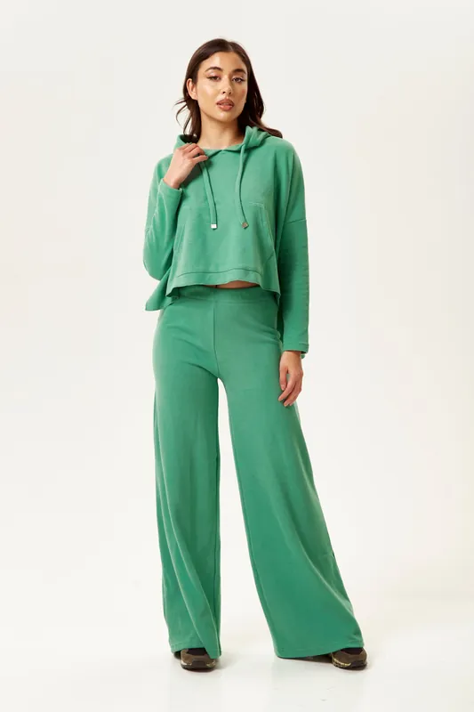 Hooded Sweatshirt with Front Pocket and Drawstring Detail in Green - Liquorish