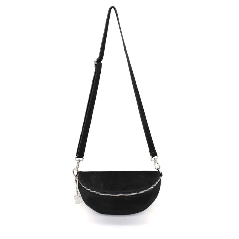 Classic Design Bum Bag Style Italian Pouch Suede Leather Crossbody Sling Bag - Kitise
