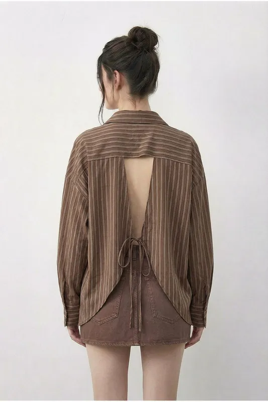 Oversized Striped Tie-Detail Shirt