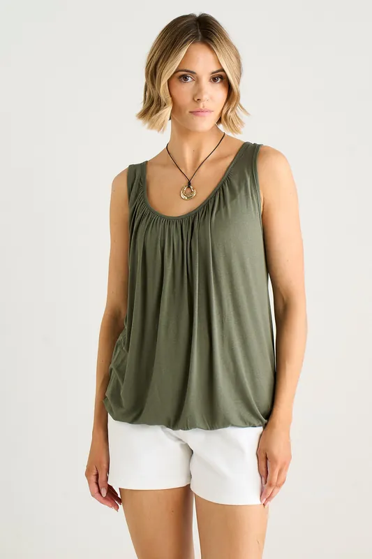 Khaki Round Neck Oversized Sleeveless Top - Gini London