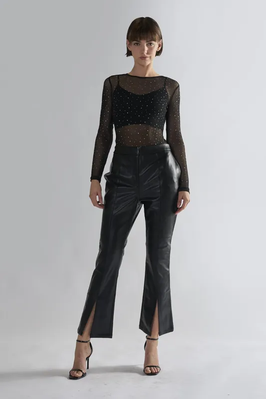 PU High Rise Slim Leg Flared Trousers - Shnoo