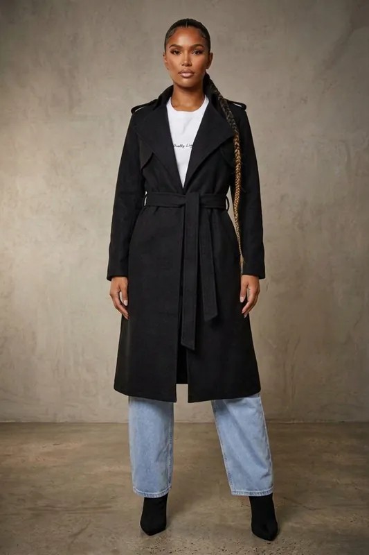 Waterfall Belted Longline Coat - Femme Luxe