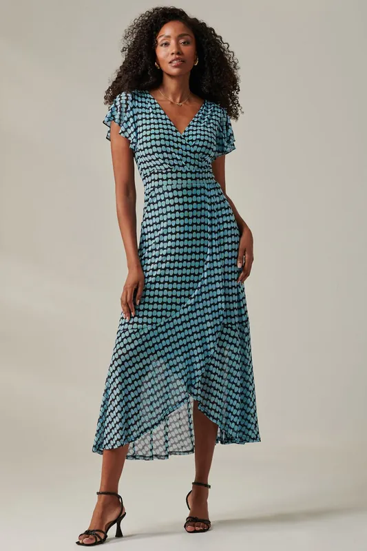 Geo Print Ruffle Hem Mesh Maxi Dress - Jolie Moi