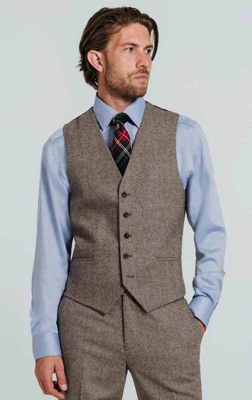 Brown Herringbone Tweed Waistcoat - Dobell