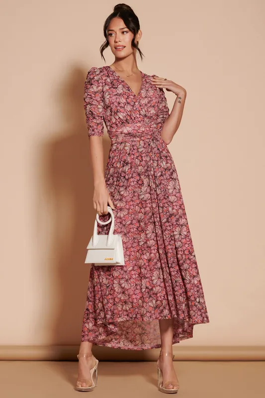 Dasha Ruched Sleeved Mesh Maxi Dress - Jolie Moi
