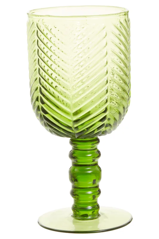 Set Of Four Green Wine Glasses, Elegant Drinking Glasses For Home, Stylish Ribbed Textured Wine Glassware - Orsina