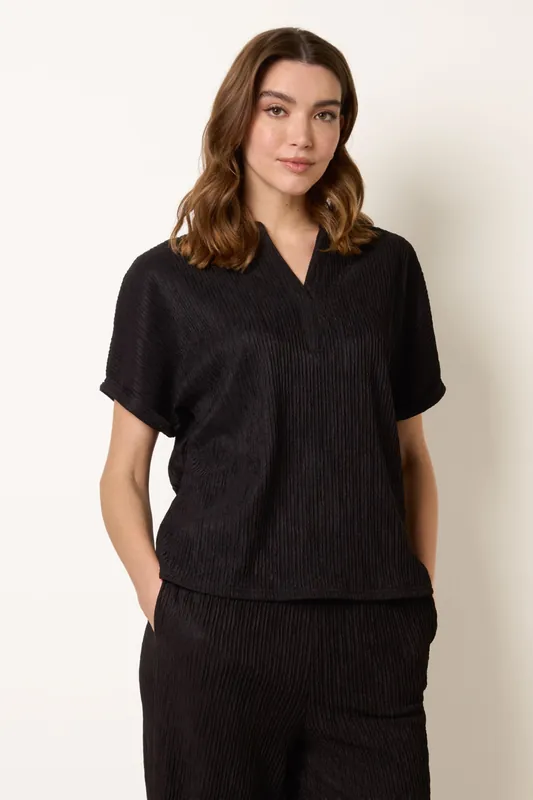 Black Grandad Collar Oversized Top - Blue Vanilla