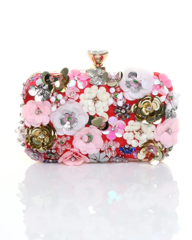 Embellished Flower Rectangle Prom Bridal Wedding Evening Clutch Bag - AJVANI