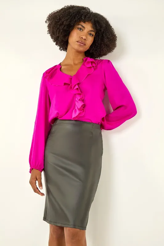 Faux Leather Pull On Pencil Skirt - Roman