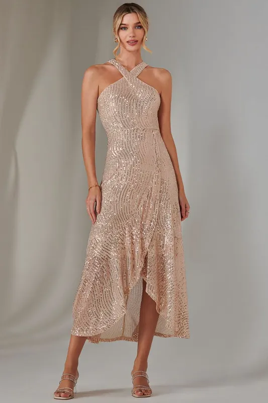 Cross Neck Frill Hem Maxi Dress - Jolie Moi