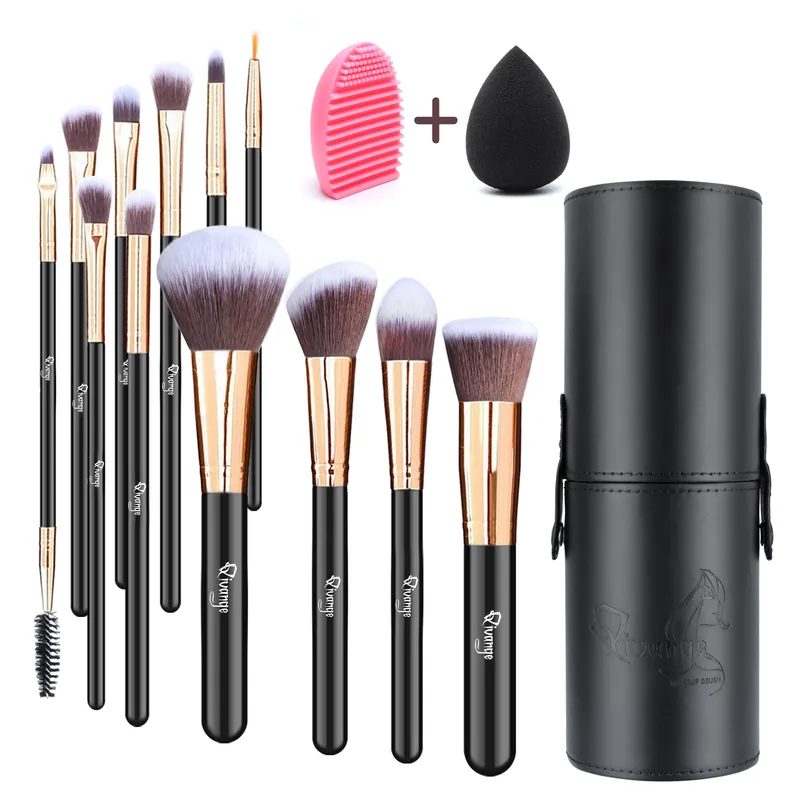 12 Pcs Rose Gold Makeup Brush Set with Makeup Sponge and Brush Egg Gift Set - Living and Home