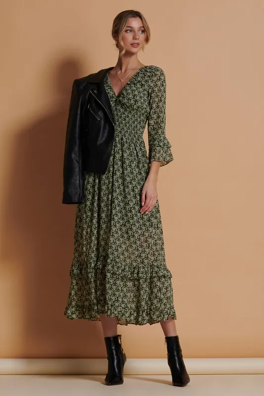 Qaiya Shirred Chiffon Maxi Dress - Jolie Moi