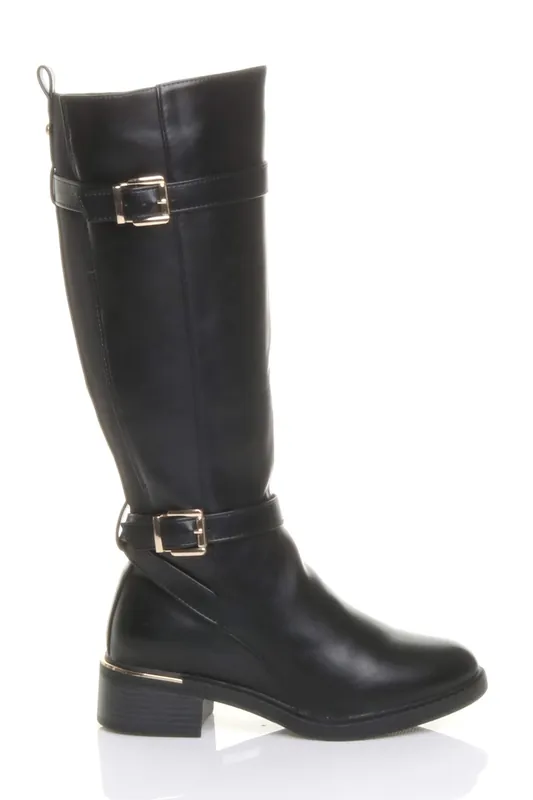 Stretchy Elastic Zip Calf Biker Knee Boots - AJVANI