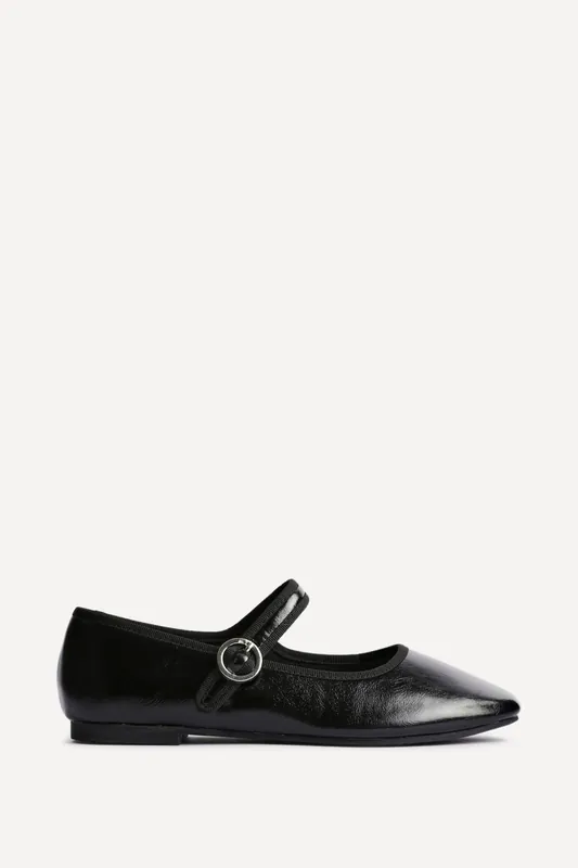 Graceful Black Faux Leather Ballet Pumps - Linzi