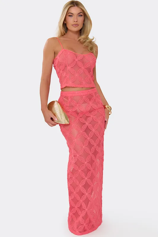 Floral Textured Maxi Skirt - EGO