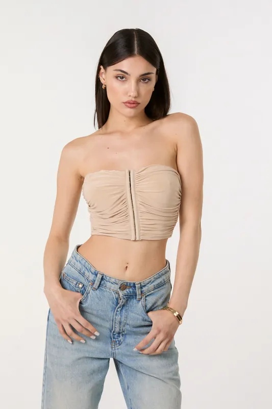 Stone Bandeau Eyelet Detail Corset Top - Pink Vanilla