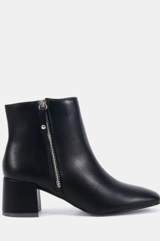 Wide Fit Kate Zip Side Square Toe Block Heel Ankle Boot - Novo