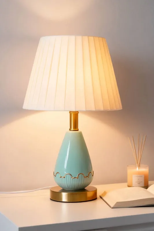 Ceramic & Iron Table Lamp with 5W Bulb - Living and Home
