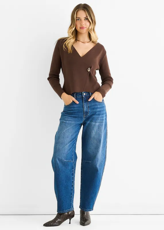 Chocolate Button Wrap Compact Knit Cardigan - Gini London